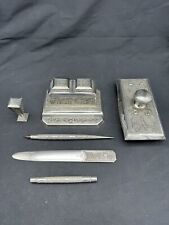 Rare 19th Cen. Vietnam Indo-China 875 Silver Handmade Inkwell Desk Set, 6 Pieces picture