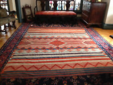 Large Vintage Navajo Weaving Blanket Tightly Woven & Unusual,  9ft 3in x 7ft picture