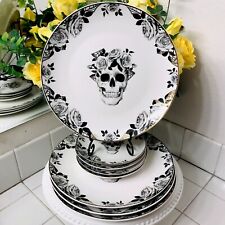EATON FINE DINING Halloween Skull Roses Floral Gothic Dinner Appetizer Plate Set picture
