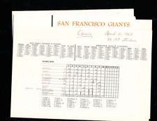 4/10 1962 San francisco Giants vs Braves opener score sheet and press box releas picture