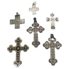 Antique Sterling Silver Cross Pendant Attributed to T Foree, a Set of 6 picture