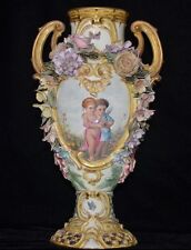  RARE ANTIQUE EARLY 19TH UNIQUE HAND PAINTED ZSOLNAY VASE CUPID AND ANGELS picture
