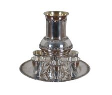 Sterling Silver Jewish Shabbat Kiddush Wine Fountain Set Cups Plate Judaica picture