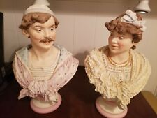 Late 1800's Pair French Bisque Porcelain Busts Sgnd J Suisant 17