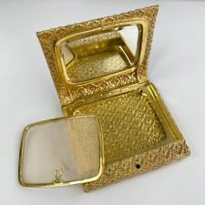 VINTAGE TIFFANY & CO 18K YELLOW GOLD RARE UNIQUE POWDER COMPACT MIRROR CASE BOX picture