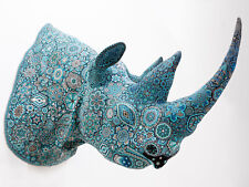 Huichol Art Sculpture Rhinoceros Head Hikuri 4.5 ft. | Beads on epoxy artwork picture