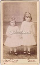 Cute Little Girls Sisters Holding Hands Antique Ethnic CDV Photograph Vesoul Fra picture