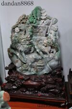 Old Natural Emerald Green Jade Jadeite Dragon Loong Beast Kirin Child Boy Statue picture
