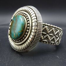 228.4g NAVAJO Heavy Gauge Hand-Stamped Sterling Silver TURQUOISE Cuff BRACELET picture