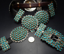 Vintage 1950s Hand Stamped HEAVY GAUGE Sterling Silver TURQUOISE Cluster BELT picture
