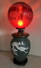 ANTIQUE ART NOUVEAU CHINESE PORCELAIN  JAPANESE DRAGON GRIFFIN KEROSENE OIL LAMP picture