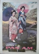 PAN AM AIRWAYS AIRLINES JAPAN GEISHA Vintage Travel poster 1965 LINEN NM picture