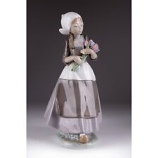 Stylish Young Dutch Woman Hold Flowers Figurine Porcelain By Lladro Spain 1980 picture