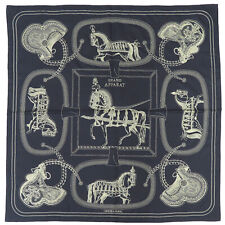 Hermes Scarf Carre90 Carre Silk Black Grand Apparat/Grand Apparat Used picture