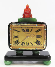 RARE CARTIER DECO ERA RED & GREEN JADE 18K GOLD CLOCK WITH CARTIER DOCUMENTS picture