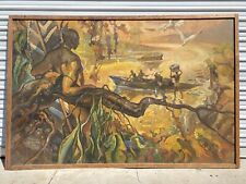 🔥 Historic RARE Vintage Tiki Bar Los Angeles Mural Oil Painting FRANK BOWERS 48 picture