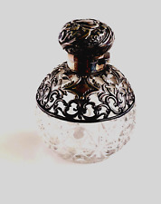 Sterling Silver  Overlay Crystal Glass Lotion Bottle Hallmark Birmingham 1902 picture