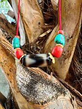 Tibetan Tasso Ma Tigertooth Dzi Bead With Coral And Turquoise 18k Gold AMAZING picture