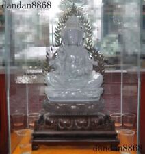 Rare Natural 100% Jadeite Emerald Jade Pure Guanyin Kuan-Yin Statue picture