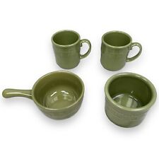 Longaberger Pottery Woven Traditions Sage Green Pint Crock Mug Chili Bowl Lot 4 picture