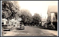Postcard RPPC Main Street Cars Esso Sign Tydol Sing Mobilgas Sign Liberty ME E68 picture
