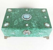 Huge 19th Century Jeweled Malachite Casket Box 16” W picture