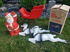Beco Original Christmas Blow Mold 1960s JOLLY SANTA Sleigh and reindeer lot picture