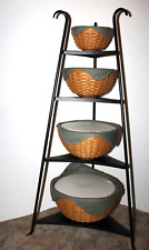 Longaberger Hostess Nesting Bowl Baskets Sage Liner Wrought Iron Stand 17-Pc Set picture