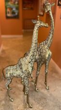 giant brass giraffe pair statues, vintage, 1970’s, bright and stunning picture