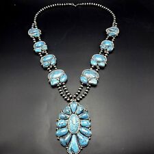 Spectacular NAVAJO Sterling Silver & KINGMAN SPIDERWEB TURQUOISE Necklace 490g picture