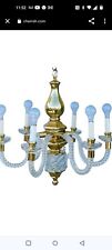 Vintage 6 Arm Murano Glass And Brass Chandelier Made In 1970s 34