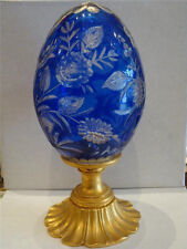 RARE IMPORTANT ESTATE GRAND 24KT BLUE ETCHED ITALIAN CRYSTAL EGG  picture