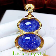 Top Natural 18k Embed Blue Hair Quartz Hand Carved Crystal Pendant Healing,CY2 picture