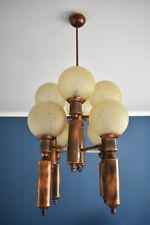 Atomic Mid-Century Copper Chandelier with Eight Textured Glass Shades picture
