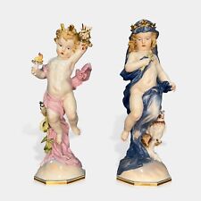 A LARGE PAIR OF ANTIQUE MEISSEN PORCELAIN FIGURES EMBLEMATIC OF NIGHT AND DAY picture