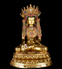28'' Tibetan Buddhism Nepal Jowo Shakyamuni Gem inlay Buddha Copper gilt Statue picture