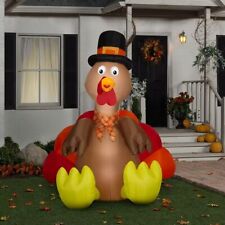 8ft Gemmy ANIMATED Airblown Thanksgiving Turkey with Pilgrim Hat Yard Inflatable picture