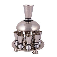 Judaica Wine Fountain Kiddush Cup + 8 Cups, Hammer Work Made in Israel picture