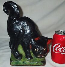 ANTIQUE 1915 BUDD & FENDERSON NY CAST IRON BLACK HALLOWEEN SCARY CAT DOORSTOP A+ picture