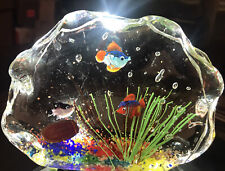 Vintage Murano Signed ~ Hand Blown Art Glass PAPERWEIGHT 3 FISH Aquarium ~ picture