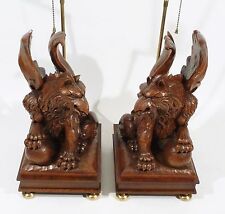 1887 Carved Oak Griffin Architectural Elements As Table Lamps  Signed  Dated  picture