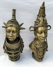 Superb African Benin King & Queen of Ife Bronze Heads picture