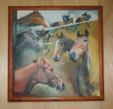 LARGE ORIGINAL FELICITY PRIEST 2000 SIGNED OIL PAINTING LYNDA'S FIVE RACE HORSES picture