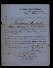 Confederate Military Appointment Samuel Saunders Lt. Col. 42nd Virginia Infantry picture