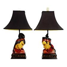 Vintage Asian Chalkware Hand Painted Figural Table Lamps picture