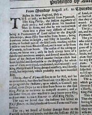 Metacomet 1st American King Philip's War N.E. Colonists Indians 1675 Newspaper picture