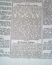 MORMONS Mormonism Utah Statehood Admission ? & Polygamy Matter 1883 Newspaper picture