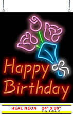 Happy Birthday With Flowers Neon Sign | Jantec | 24