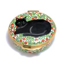 Crummles English Enamel Black Cat Amongst Poppies Oval Trinket Box picture