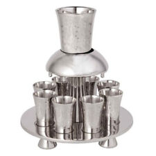 Judaica Wine Fountain Kiddush Cup + 8 Cups, Nickel Hammer Work Made in Israel picture
